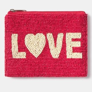 New Red LOVE Beaded Mini Zip Pouch with an Art Inspired Design